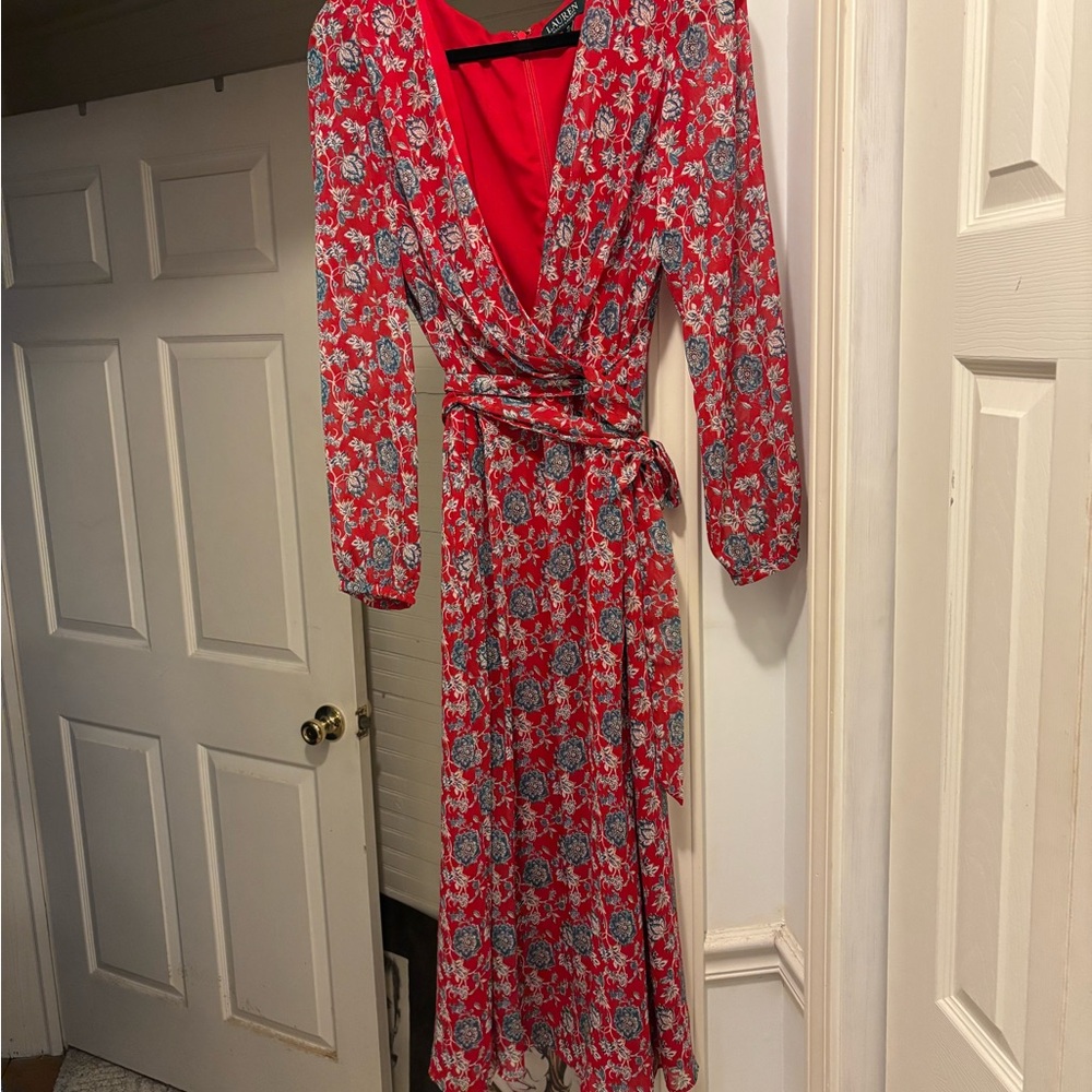 Ralph Lauren Red and Gray Floral Dress